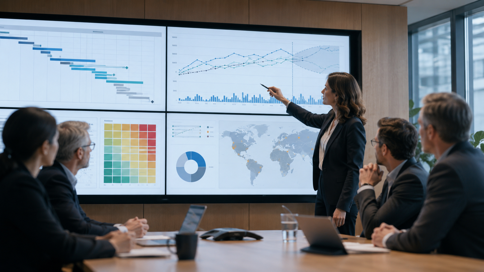 Business and technology leaders reviewing enterprise data and strategic options before committing to a platform direction.